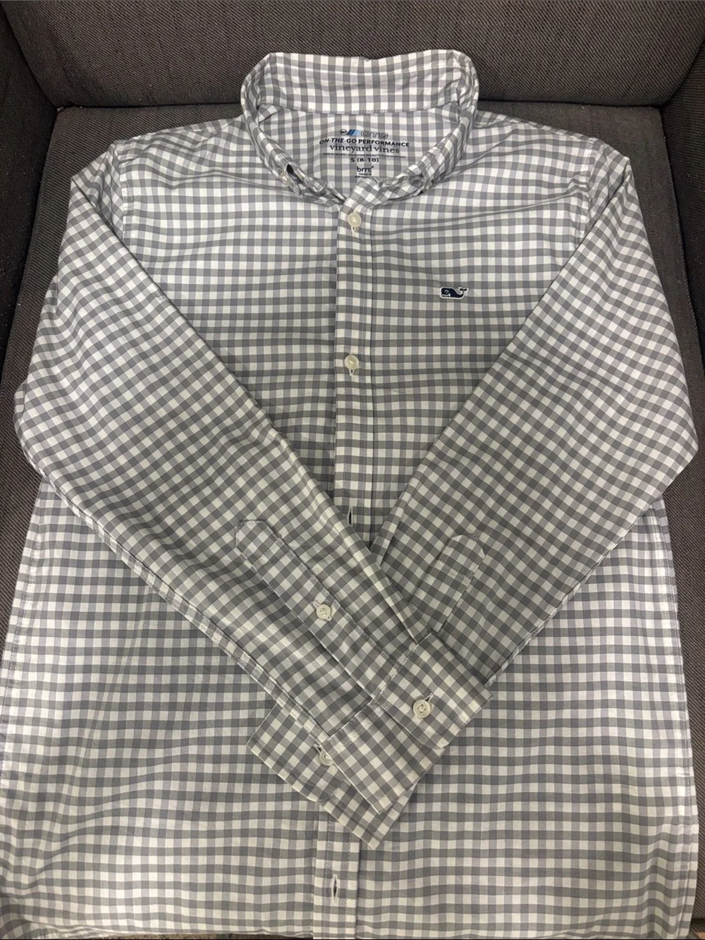 Vineyard Vines Gray and White Gingham Button-Down Shirt
